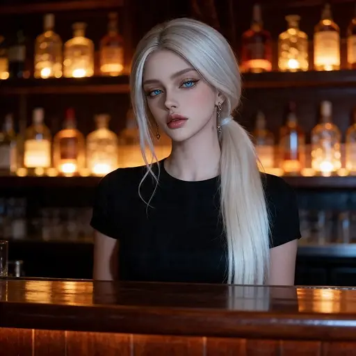 Ein Wollo-Charakter hinter einer Bar